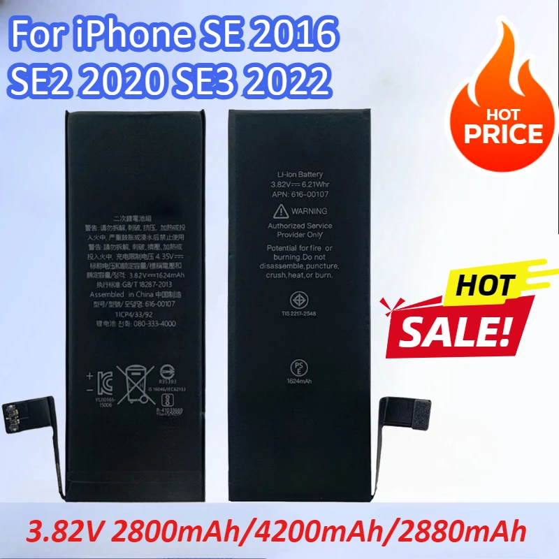 3.82V 2800mAh/4200mAh/2880mAh Mobile Phone Battery For iPhone SE 2020 2 3 SE1 SE2 SE3 2022
3.82V 2800mAh/4200mAh/2880mAh Mobile Phone Battery For iPhone SE 2020 2 3 SE1 SE2 SE3 2022