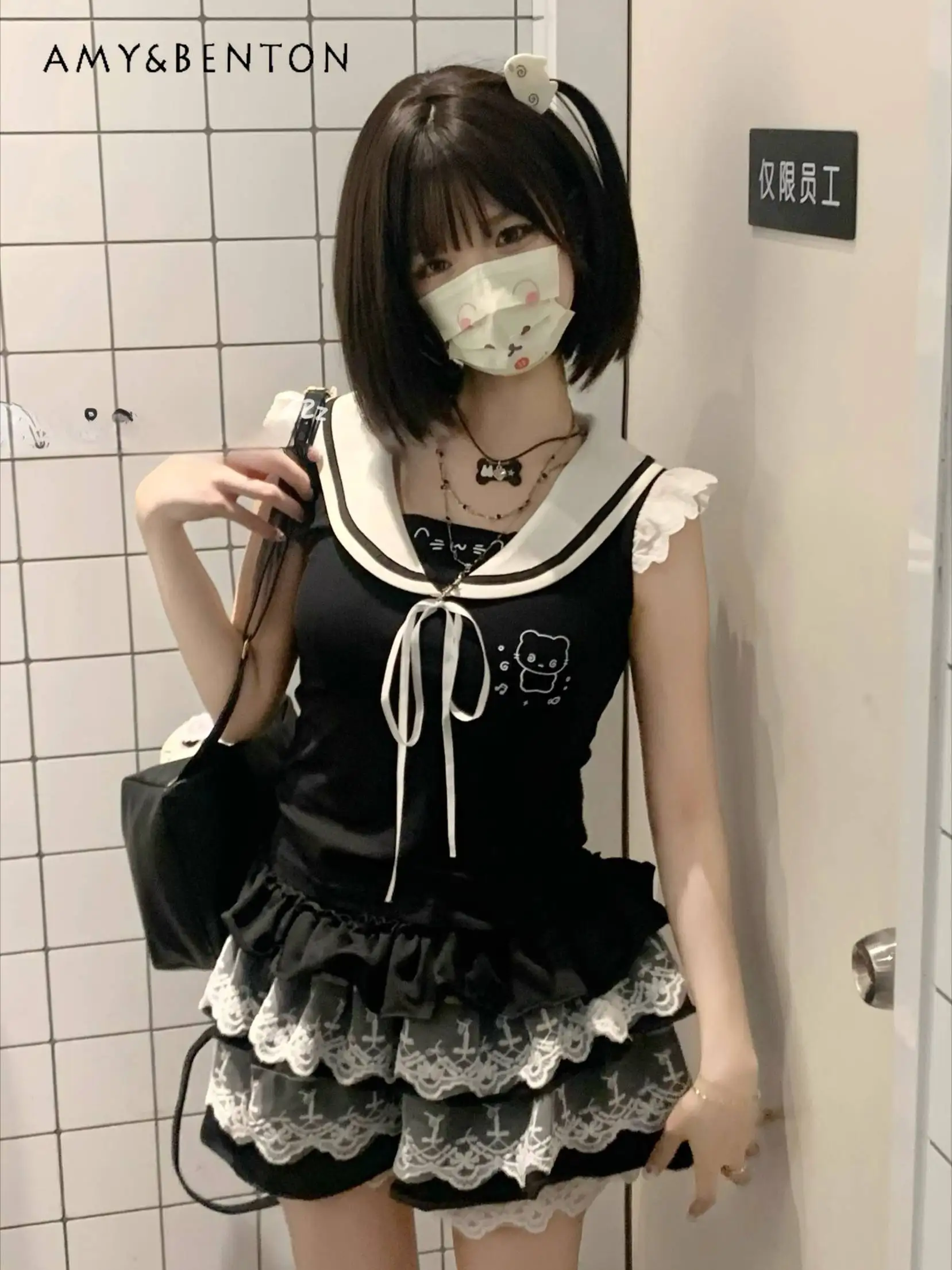 Japanese Two-dimensional Girl Cute Cat Navy Collar Sleeveless Top Lace Cake Skirt Y2K Two Piece Sets Womens Outifits Summer
Japanese Two-dimensional Girl Cute Cat Navy Collar Sleeveless Top Lace Cake Skirt Y2K Two Piece Sets Womens Outifits Summer