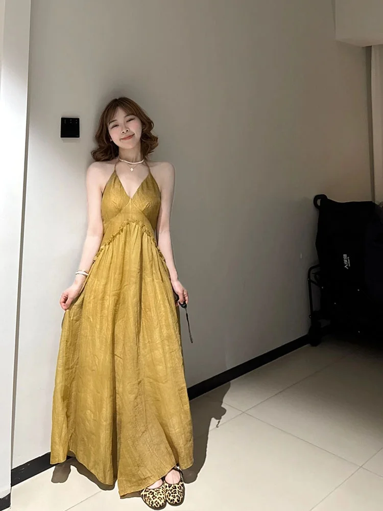 Keni plus Size Chinese Style V-Neck Yellow Strapless Dress Women's Summer Vacation Backless Long Dress Casual High Waist A-Li...
Keni plus Size Chinese Style V-Neck Yellow Strapless Dress Women's Summer Vacation Backless Long Dress Casual High Waist A-Li...