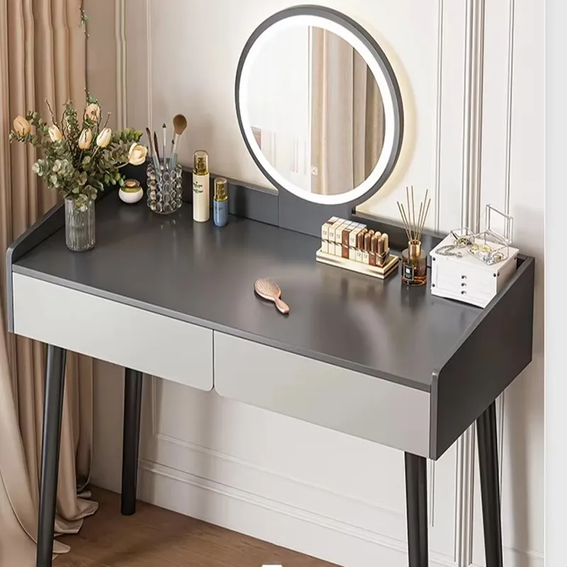 Women Minimalist Vanity Table Mirror Storage Led Lights Aesthetic Cabinet Makeup Table Simple Classic Coiffeuse Furniture
Women Minimalist Vanity Table Mirror Storage Led Lights Aesthetic Cabinet Makeup Table Simple Classic Coiffeuse Furniture