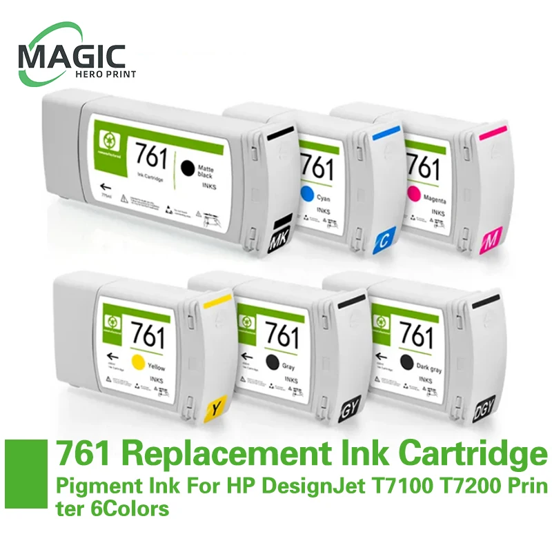 For HP 761 Compatible Replacement Ink Cartridge Full With Pigment Ink For HP DesignJet T7100 T7200 Printer 6Colors
For HP 761 Compatible Replacement Ink Cartridge Full With Pigment Ink For HP DesignJet T7100 T7200 Printer 6Colors