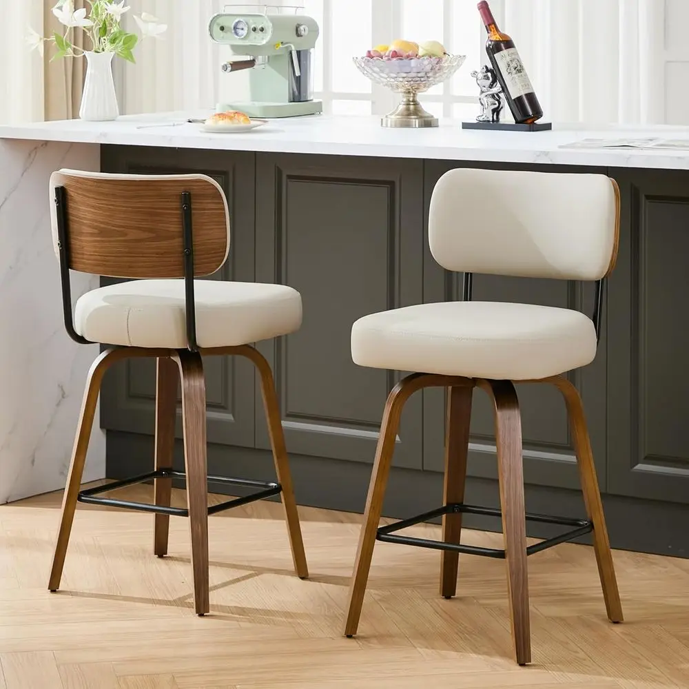 Swivel Counter Height Bar Stools Set o 2, 26" Upholstered aux Leather Bar Stools with Back and Walnut Wood Legs, Century ern Cou
Swivel Counter Height Bar Stools Set o 2, 26" Upholstered aux Leather Bar Stools with Back and Walnut Wood Legs, Century ern Cou