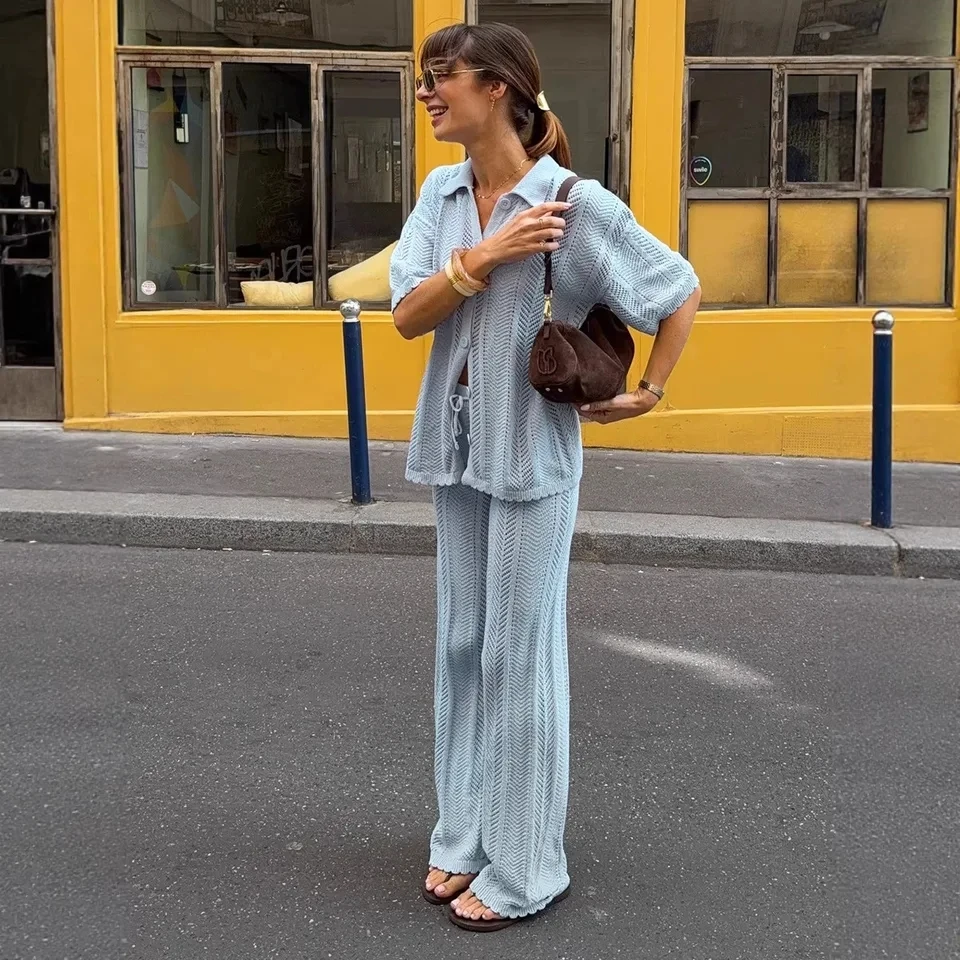 2026 Spring Summer New Hollow Out Cardigan Short Sleeve Top Long Pants Casual Two Piece Set Women Fashion Comfortable
2026 Spring Summer New Hollow Out Cardigan Short Sleeve Top Long Pants Casual Two Piece Set Women Fashion Comfortable