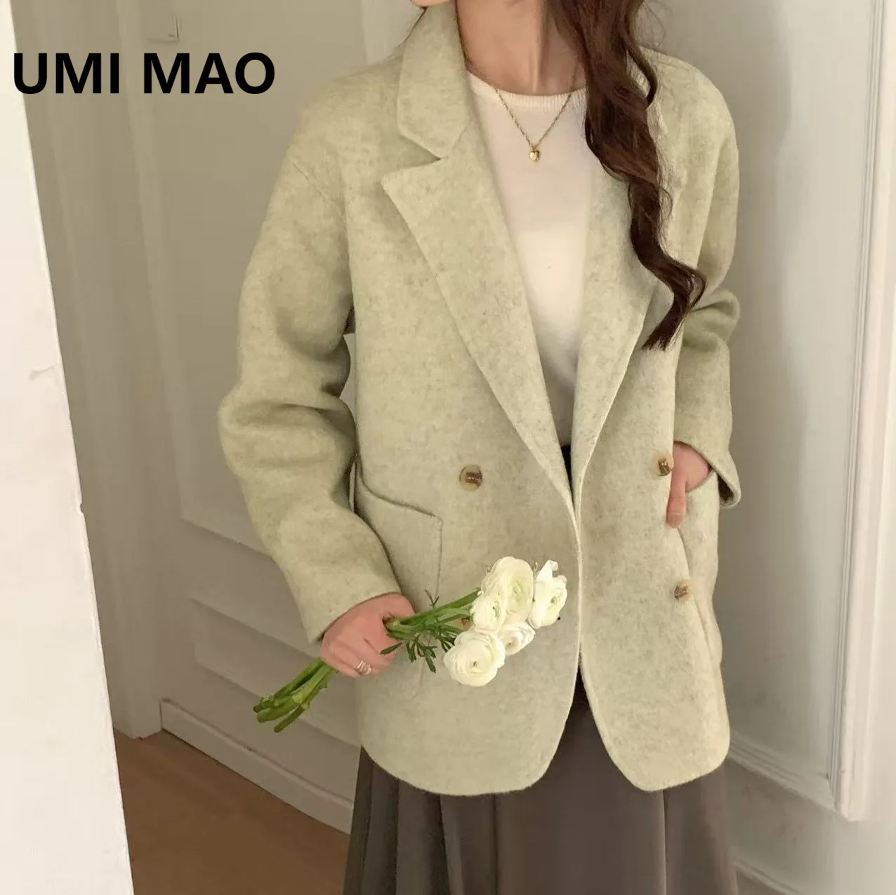 UMI MAO женские шерстяные пальто, свободные повседневные двубортные двусторонние куртки в стиле ретро, офисная женская верхняя одежда, осенне-зимнее пальто 
UMI MAO женские шерстяные пальто, свободные повседневные двубортные двусторонние куртки в стиле ретро, офисная женская верхняя одежда, осенне-зимнее пальто