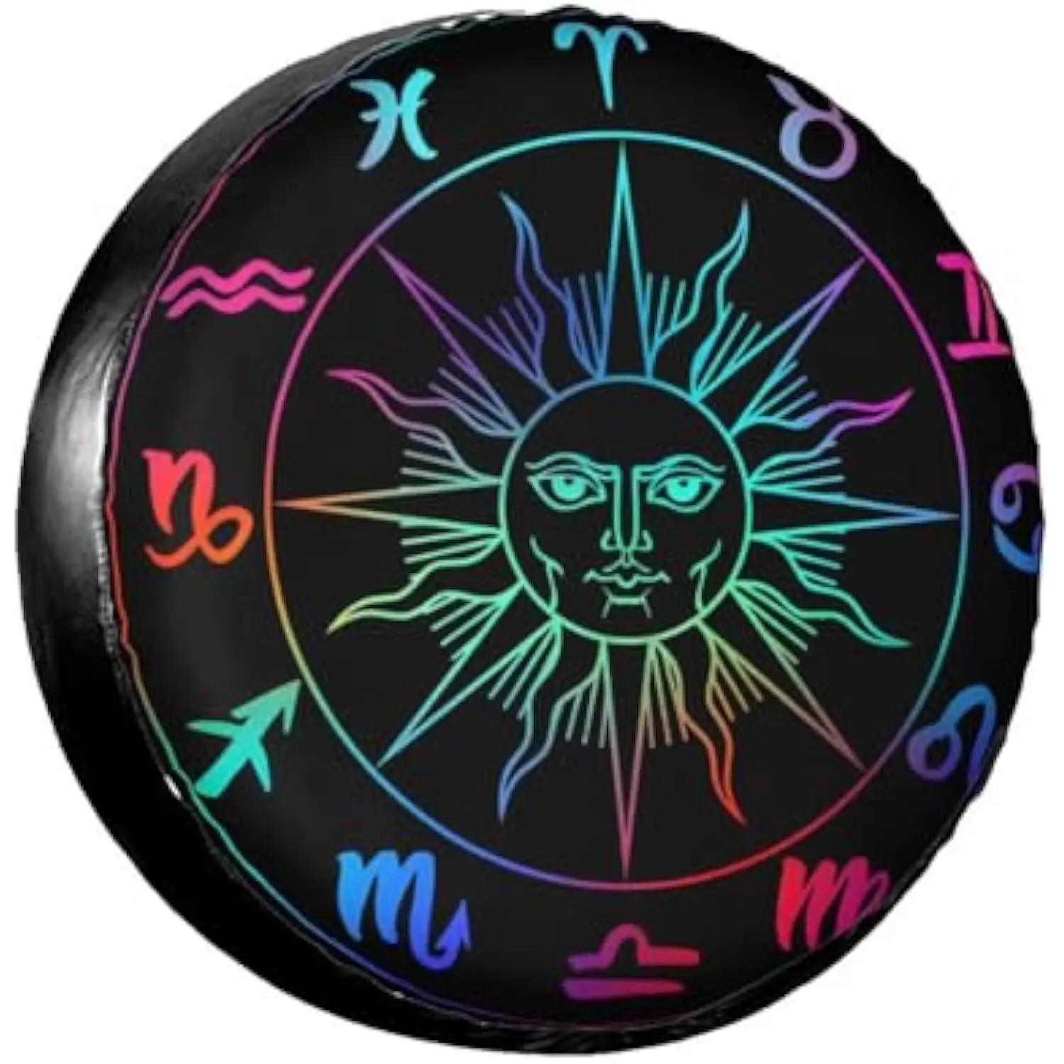 Neon Zodiac Signs Sun Face Tire Cover Waterproof Spare Wheel Protector for RV SUV Truck Trailer
Neon Zodiac Signs Sun Face Tire Cover Waterproof Spare Wheel Protector for RV SUV Truck Trailer
