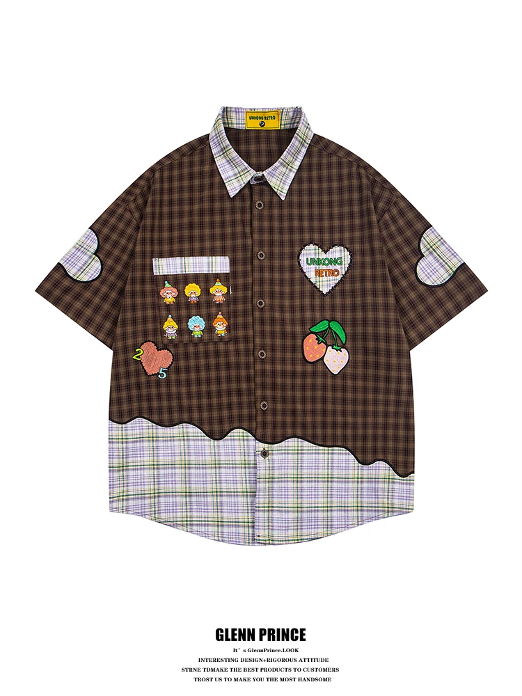 GPstudio American Retro Patchwork Cartoon Embroidery Plaid Short Sleeve Men's Summer Design Sense Youthful Shirt
GPstudio American Retro Patchwork Cartoon Embroidery Plaid Short Sleeve Men's Summer Design Sense Youthful Shirt