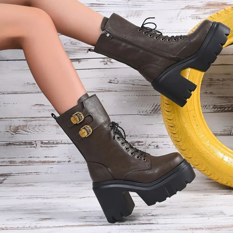 2025 New British Style High Heeled Single Shoes Fashion Platform Square Heel Booties Mid-leg Boots
2025 New British Style High Heeled Single Shoes Fashion Platform Square Heel Booties Mid-leg Boots
