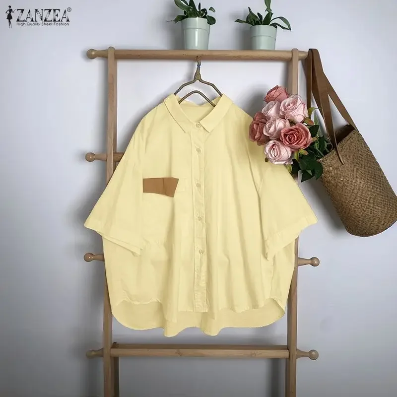 ZANZEA 2026, женские модные рубашки с лацканами и пуговицами, однотонная блузка, летняя повседневная свободная блузка с коротким рукавом, женская туника, элегантные топы
ZANZEA 2026, женские модные рубашки с лацканами и пуговицами, однотонная блузка, летняя повседневная свободная блузка с коротким рукавом, женская туника, элегантные топы