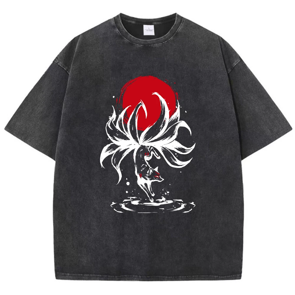 Ten Tailed Fox Demon Print Men Washed T-Shirts Cotton Casual Crewneck Streetwear Trendy Loose Comfotable Top Sports T Shirt
Ten Tailed Fox Demon Print Men Washed T-Shirts Cotton Casual Crewneck Streetwear Trendy Loose Comfotable Top Sports T Shirt