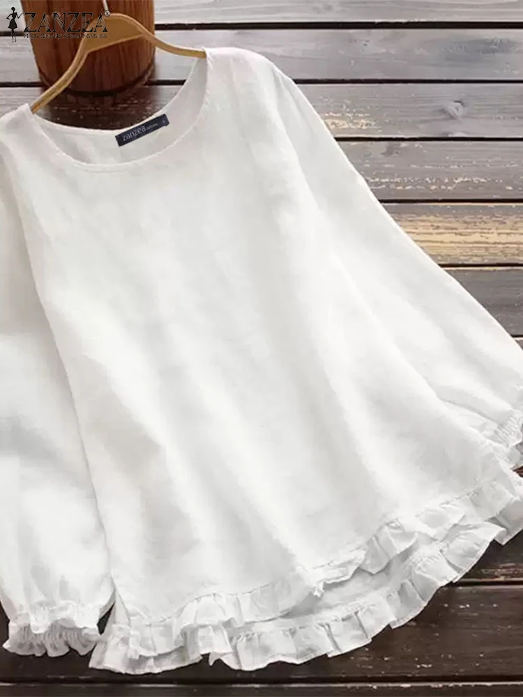 Women Elegant Long Sleeve Blouses ZANZEA Spring Ruffle Hem Shirt Autumn Solid Work Tops Tunic Casual O Neck Blusas Oversize 2025
Women Elegant Long Sleeve Blouses ZANZEA Spring Ruffle Hem Shirt Autumn Solid Work Tops Tunic Casual O Neck Blusas Oversize 2025