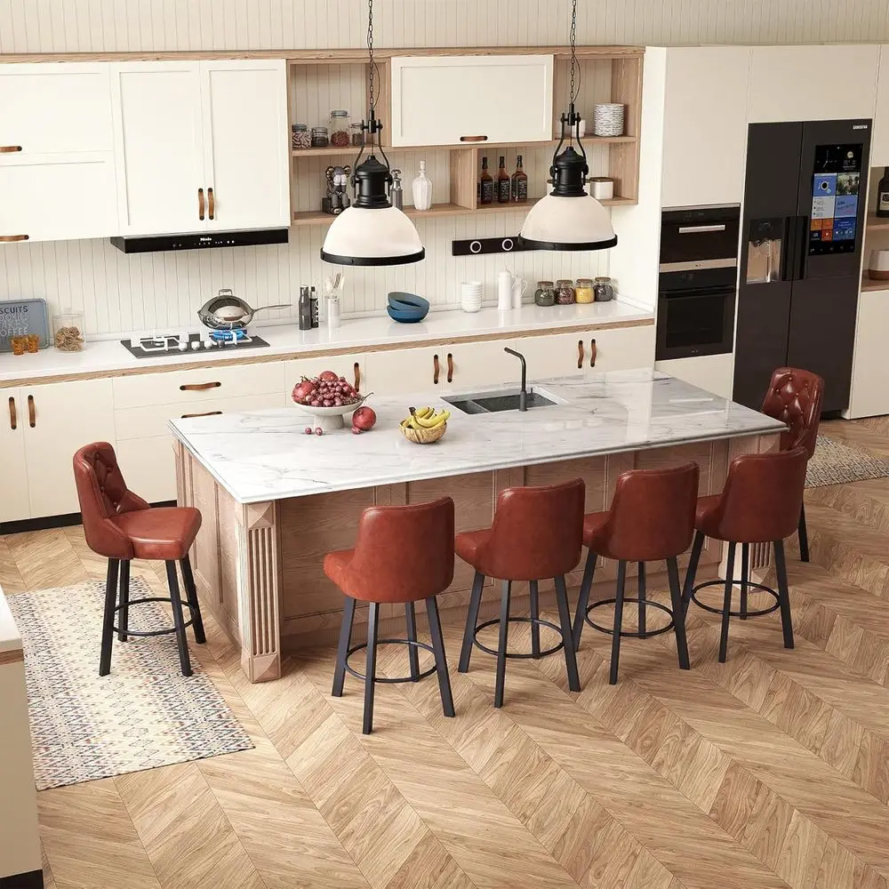 Set of 6, 26 High Counter Height Barstools with Metal Legs, Faux Leather Upholstered, Suitable for Kitchen Island, Dining Room,
Set of 6, 26 High Counter Height Barstools with Metal Legs, Faux Leather Upholstered, Suitable for Kitchen Island, Dining Room,