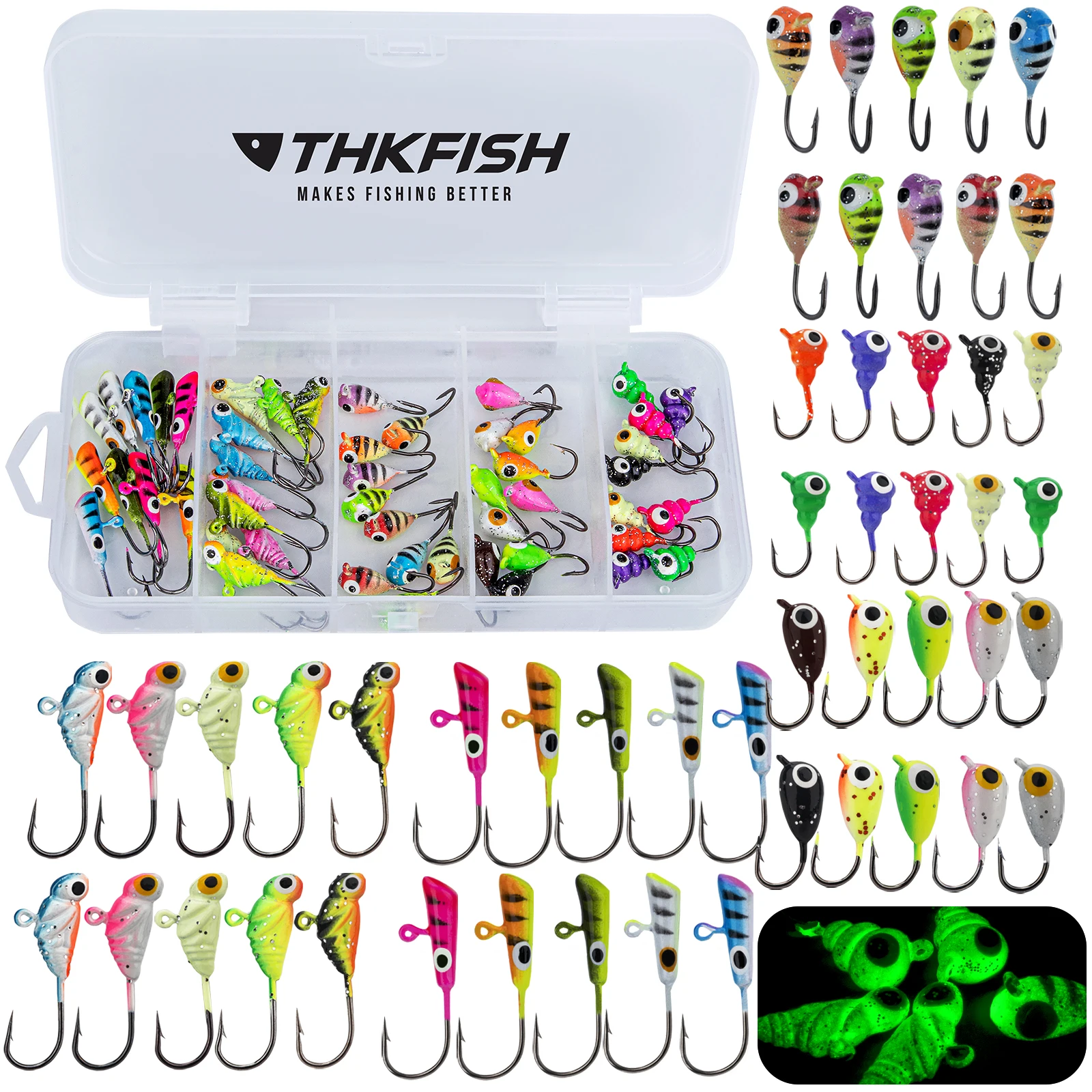 50pcs Ice Fishing Lures 1.3g-1.8g Mini Luminous Jigging Baits kIT Winter Ice Fishing Jig Heads Fishing Hooks Metal Hard Baits
50pcs Ice Fishing Lures 1.3g-1.8g Mini Luminous Jigging Baits kIT Winter Ice Fishing Jig Heads Fishing Hooks Metal Hard Baits