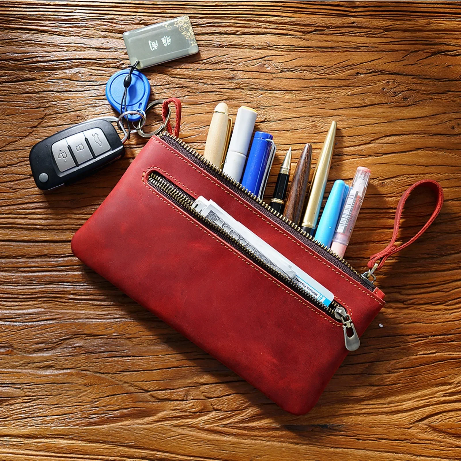 Vintage Zipper Pencil Bag, Soft Leather Organizer Pen Holder Case, Portable Writing Stationery Pouch For Business Travel Office
Vintage Zipper Pencil Bag, Soft Leather Organizer Pen Holder Case, Portable Writing Stationery Pouch For Business Travel Office