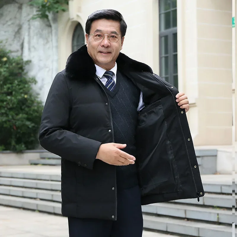 Winter Middle-aged and Elderly Men's Thickened Lapel Loose Mid Length Down Jacket
Winter Middle-aged and Elderly Men's Thickened Lapel Loose Mid Length Down Jacket