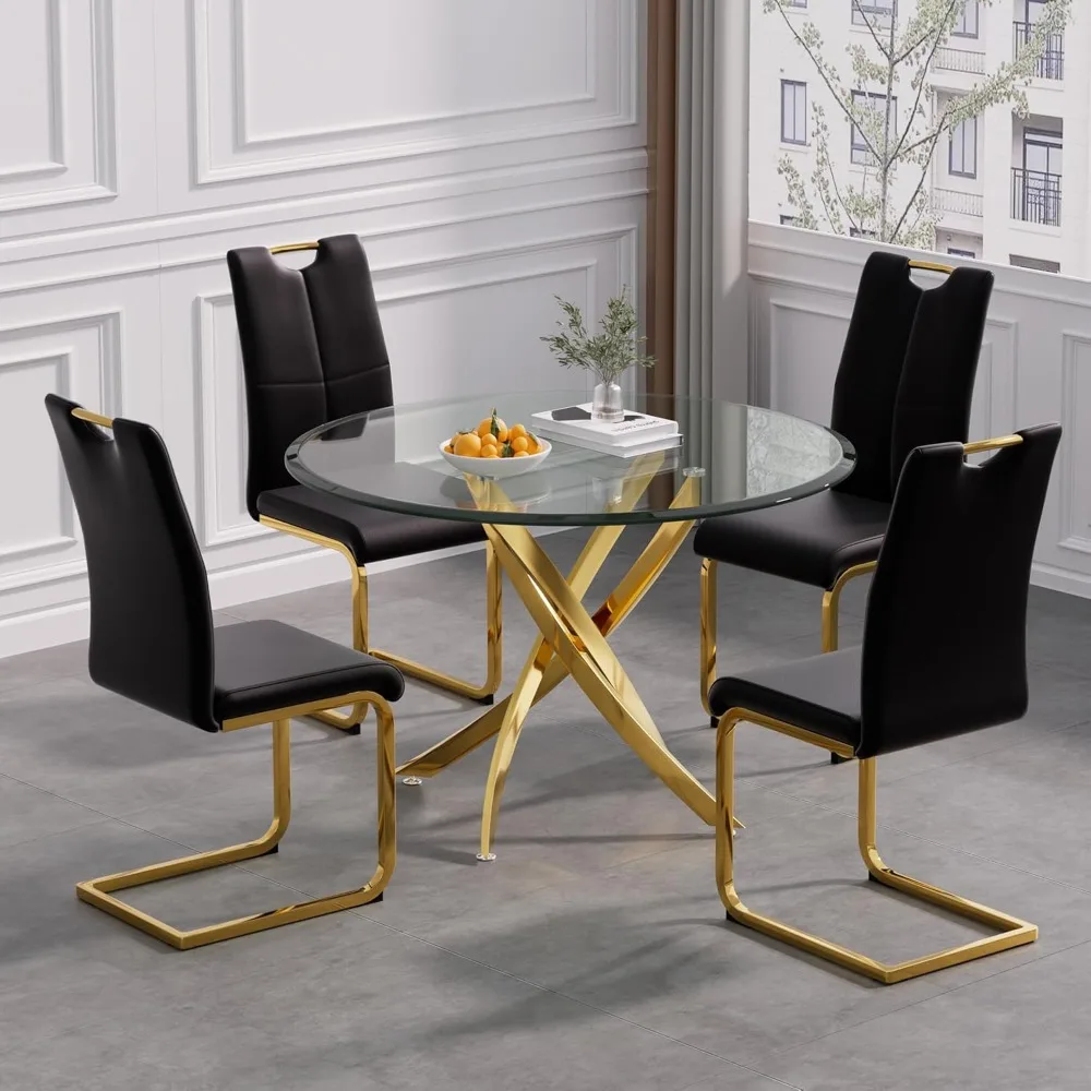 5 Piece Glass Dining Table Table Set, with 4 PU Dinings Chairs for Kitchen Dining Room,Kitchen Table Set
5 Piece Glass Dining Table Table Set, with 4 PU Dinings Chairs for Kitchen Dining Room,Kitchen Table Set