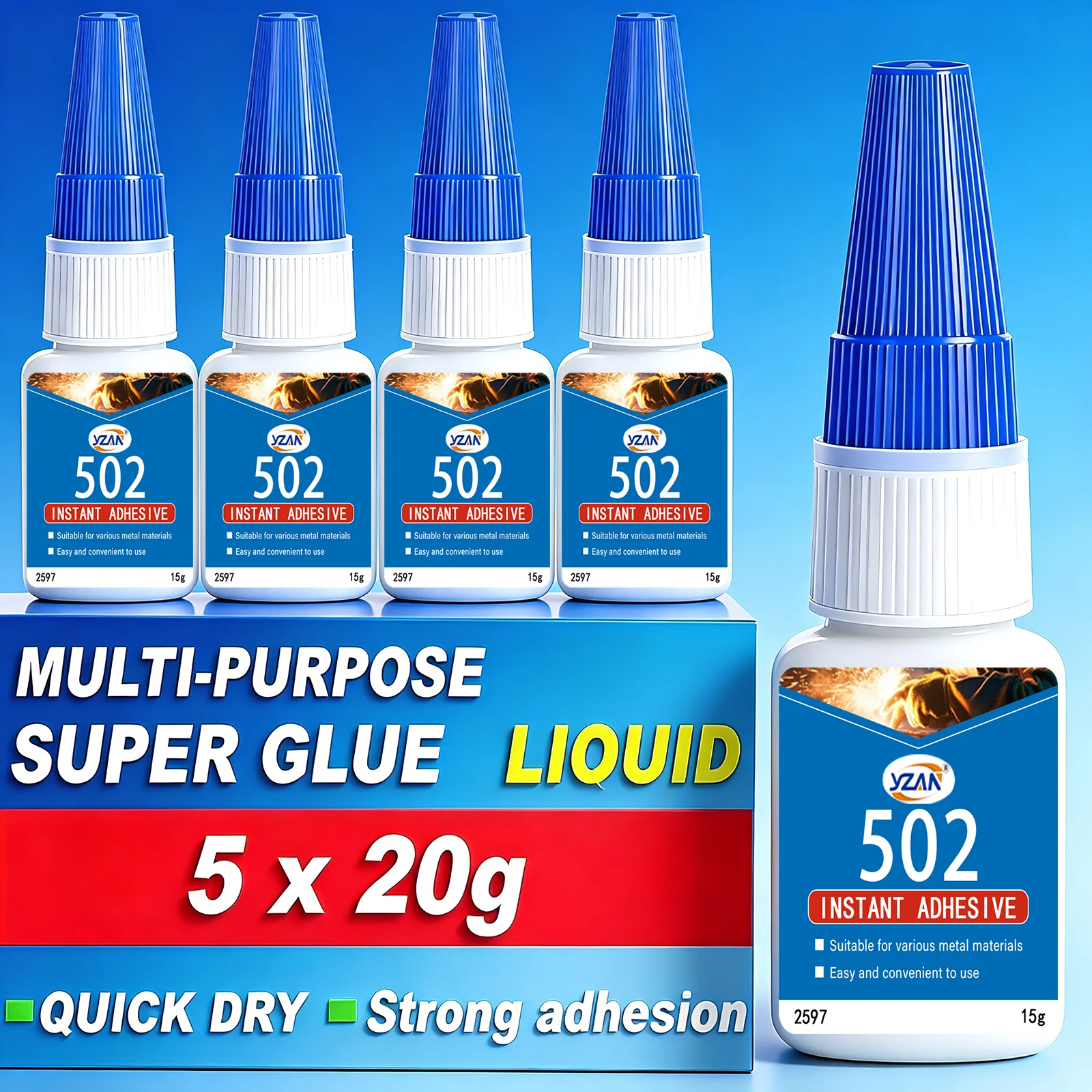 5PCS YZAN 502 Super Glue Instant Quick-drying Cyanoacrylate Adhesive Leather Rubber Glass Metal Strong Bond Liquid Glue Tool
5PCS YZAN 502 Super Glue Instant Quick-drying Cyanoacrylate Adhesive Leather Rubber Glass Metal Strong Bond Liquid Glue Tool