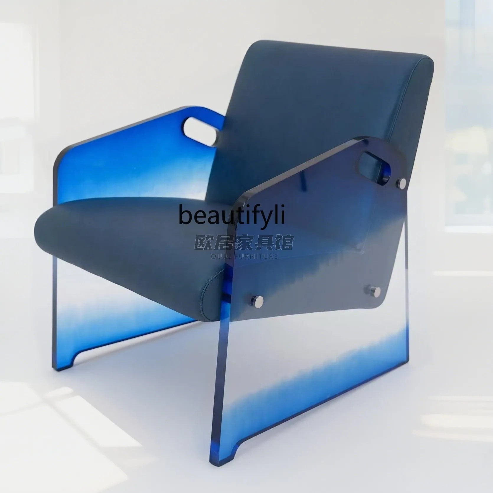 Living room home sofa chair modern simplicity, acrylic gradual change blue single chair, senior back chair
Living room home sofa chair modern simplicity, acrylic gradual change blue single chair, senior back chair