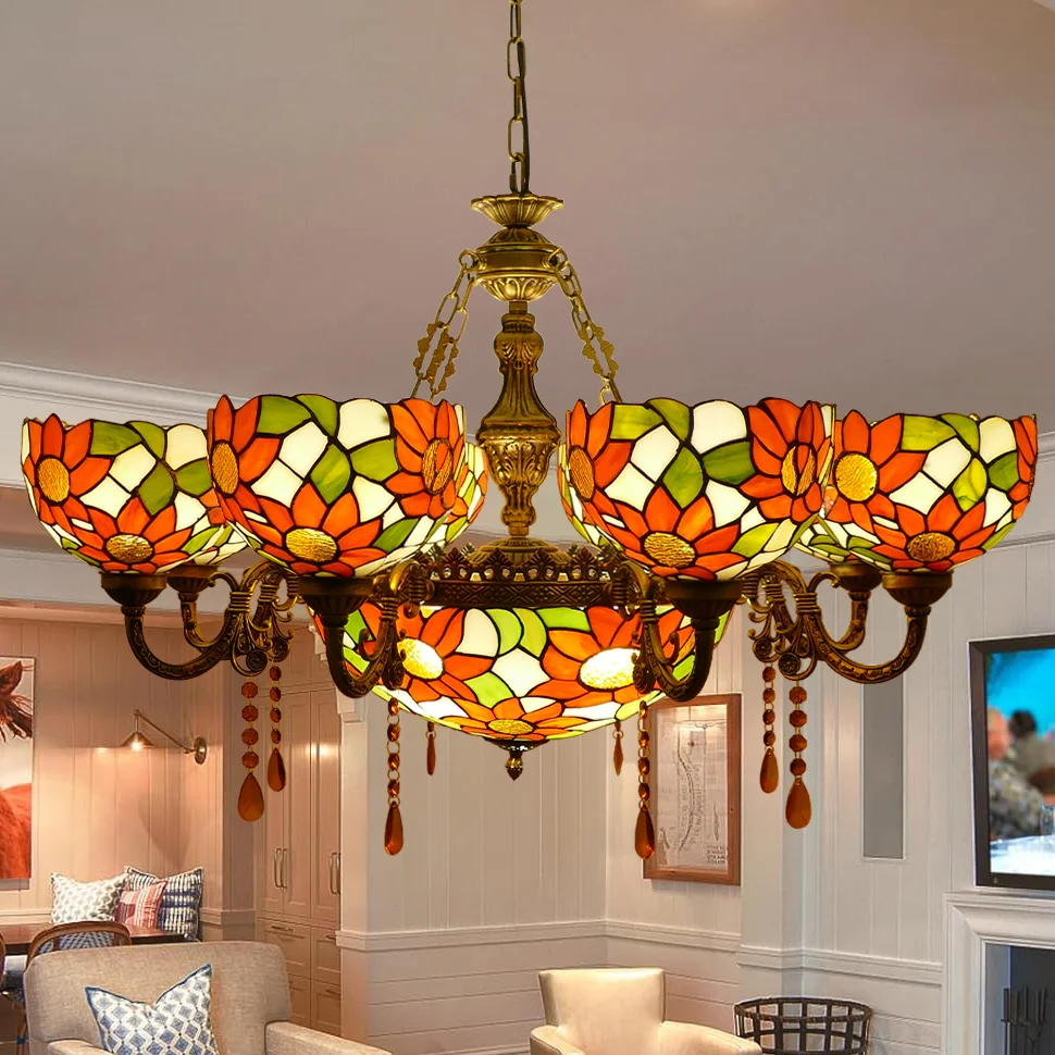 #@ Sunflower Vintage Handmade Colored Glass Living Room Restaurant Hotel Bar Cafe Multi Head Crystal Pendant Light
#@ Sunflower Vintage Handmade Colored Glass Living Room Restaurant Hotel Bar Cafe Multi Head Crystal Pendant Light