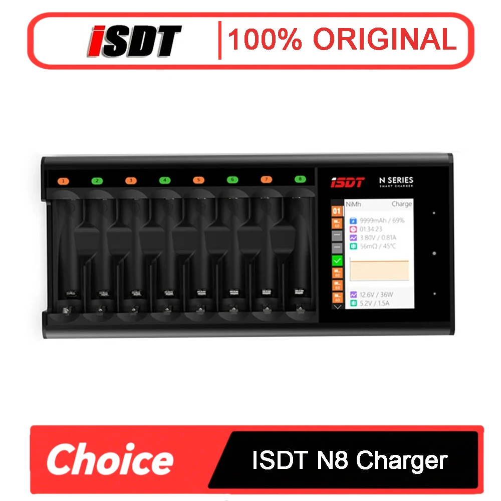 ISDT N8 Универсальное зарядное устройство с ЖК-дисплеем, 8-слотовое скоростное умное зарядное устройство для аккумуляторных батарей AA AAA Li-lon
ISDT N8 Универсальное зарядное устройство с ЖК-дисплеем, 8-слотовое скоростное умное зарядное устройство для аккумуляторных батарей AA AAA Li-lon