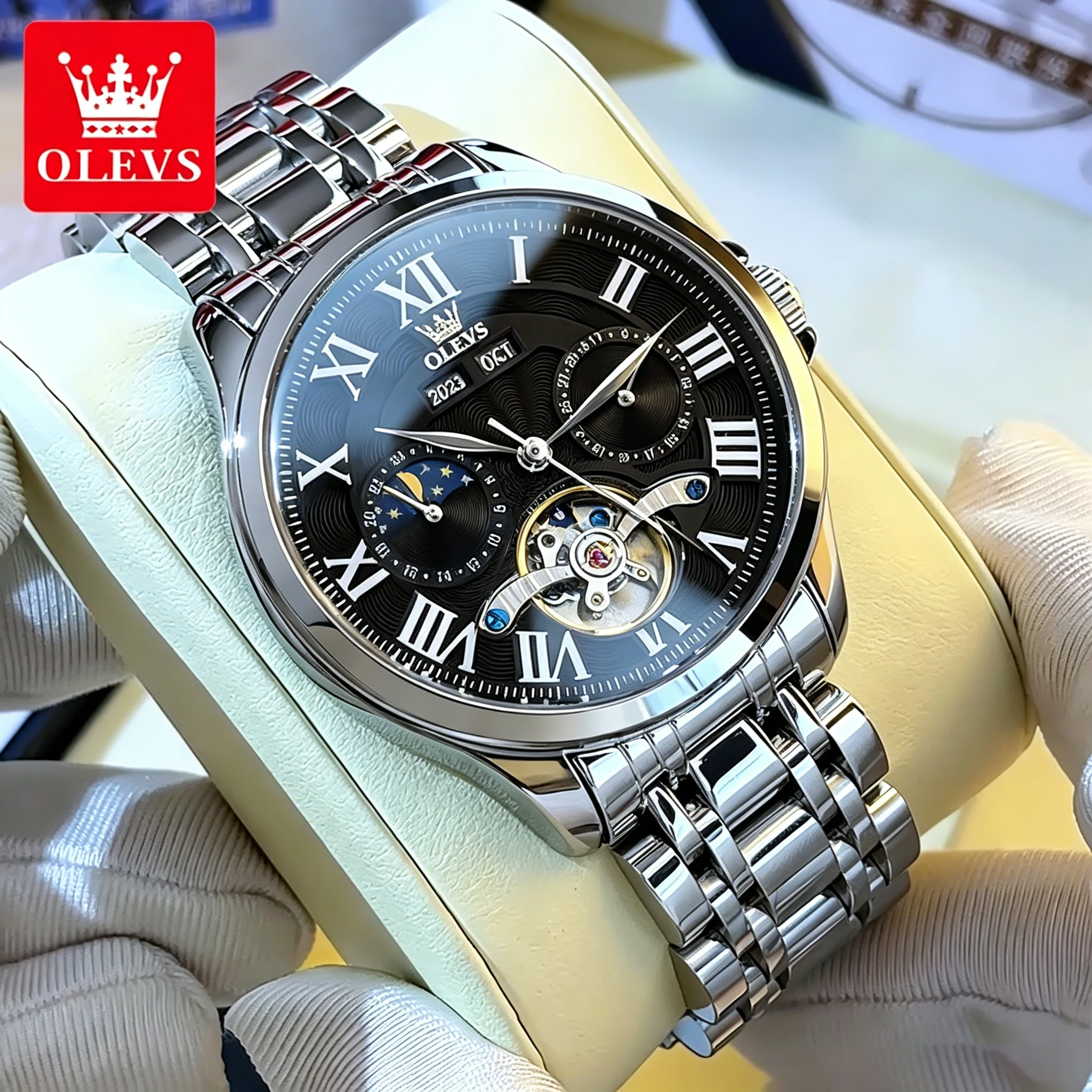 OLEVS Men Watches Casual Dress Leather Strap Original Automatic Mechanical Wristwatch for Man Flywheel Movement Moon Phase Date
OLEVS Men Watches Casual Dress Leather Strap Original Automatic Mechanical Wristwatch for Man Flywheel Movement Moon Phase Date