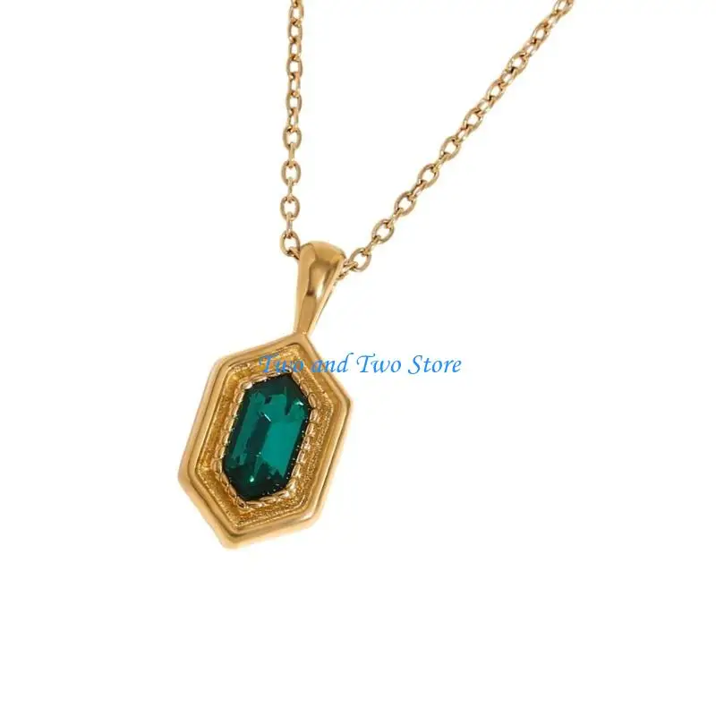 HX6F Elegant Hexagon Green Gemstones Pendant Necklace In Gold Tone For Women Ladies
HX6F Elegant Hexagon Green Gemstones Pendant Necklace In Gold Tone For Women Ladies