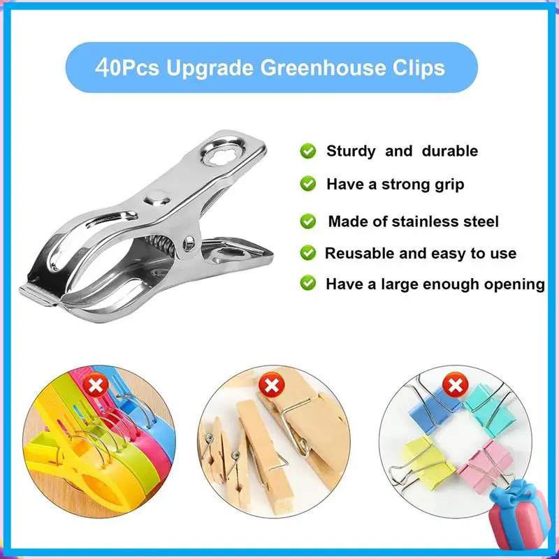 40 Piece Garden Clips Silver Heavy-Duty For Assorted Greenhouse & Gardening Applications
40 Piece Garden Clips Silver Heavy-Duty For Assorted Greenhouse & Gardening Applications