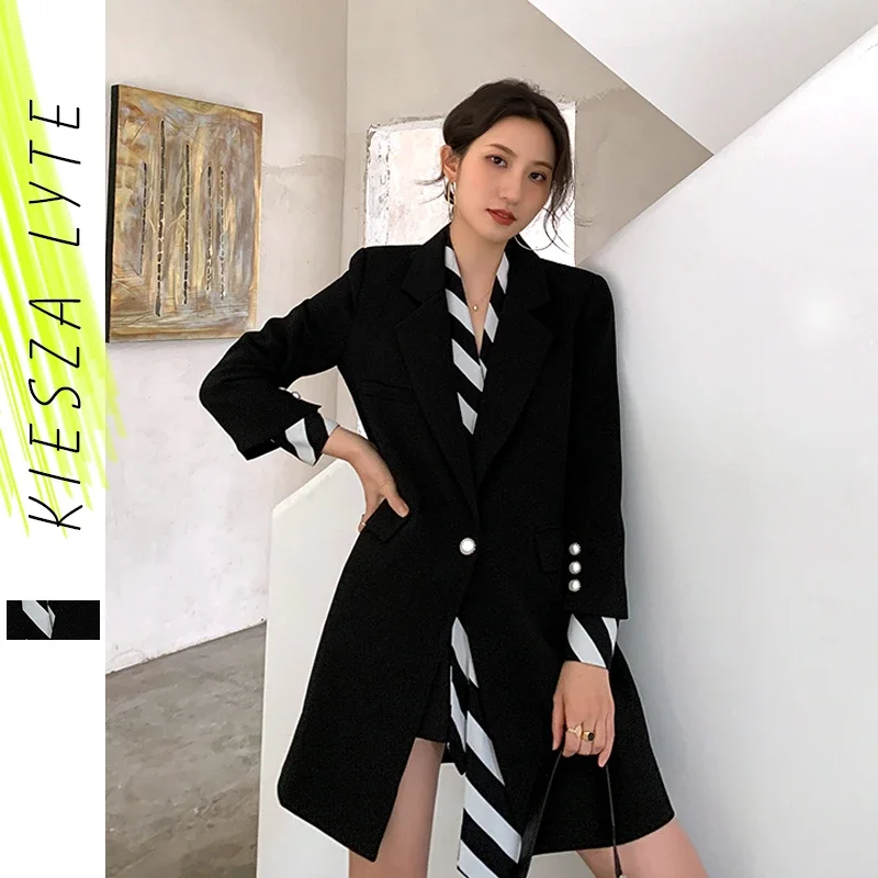 Women Blazer 2024 Elegant Black Stripe Patchwork One Button Niche Fashion Casual Fake Two Piece Suit Jacket Female Outwear Coat
Women Blazer 2024 Elegant Black Stripe Patchwork One Button Niche Fashion Casual Fake Two Piece Suit Jacket Female Outwear Coat