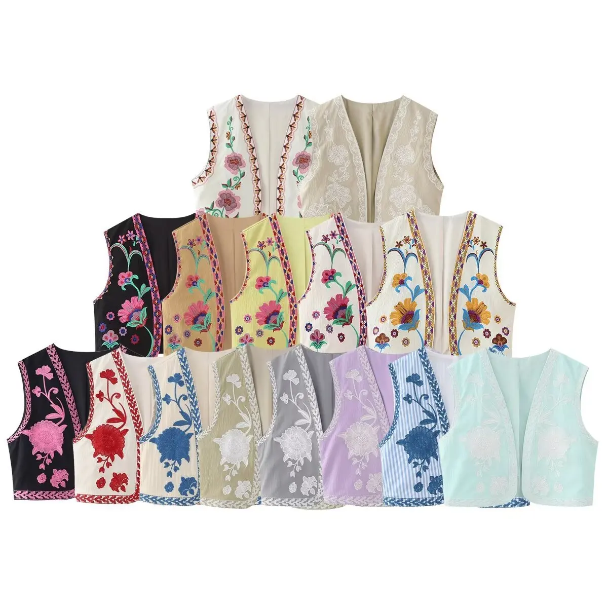European and American Style Women's Clothing French Style Fashion Temperament Embroidered Open Vest Trendy and Versatile 
European and American Style Women's Clothing French Style Fashion Temperament Embroidered Open Vest Trendy and Versatile