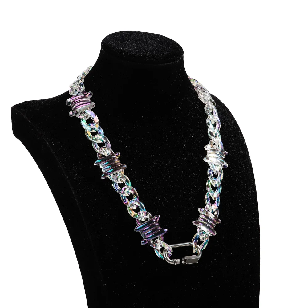 Rock Iridescent Transparent Acrylic Chain Choker Necklace Men Women Thorns Spike Chain Lock Pendant Collar Personalized Jewelry
Rock Iridescent Transparent Acrylic Chain Choker Necklace Men Women Thorns Spike Chain Lock Pendant Collar Personalized Jewelry