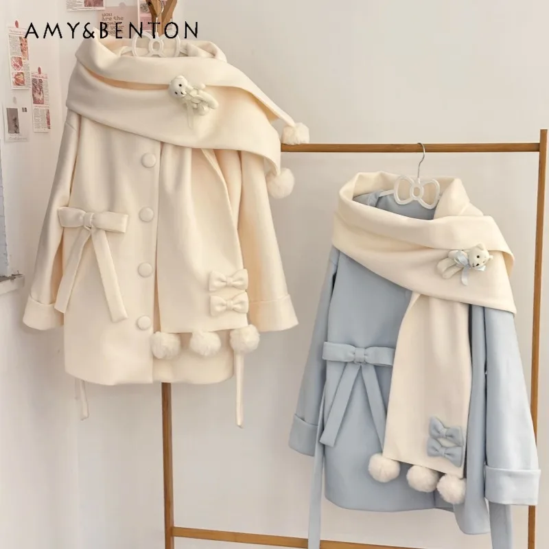 2025 Japanese Autumn and Winter Bear Atmosphere Bow Solid Color Scarf Medium and Long Fashion Versatile Woolen Coat For Women
2025 Japanese Autumn and Winter Bear Atmosphere Bow Solid Color Scarf Medium and Long Fashion Versatile Woolen Coat For Women