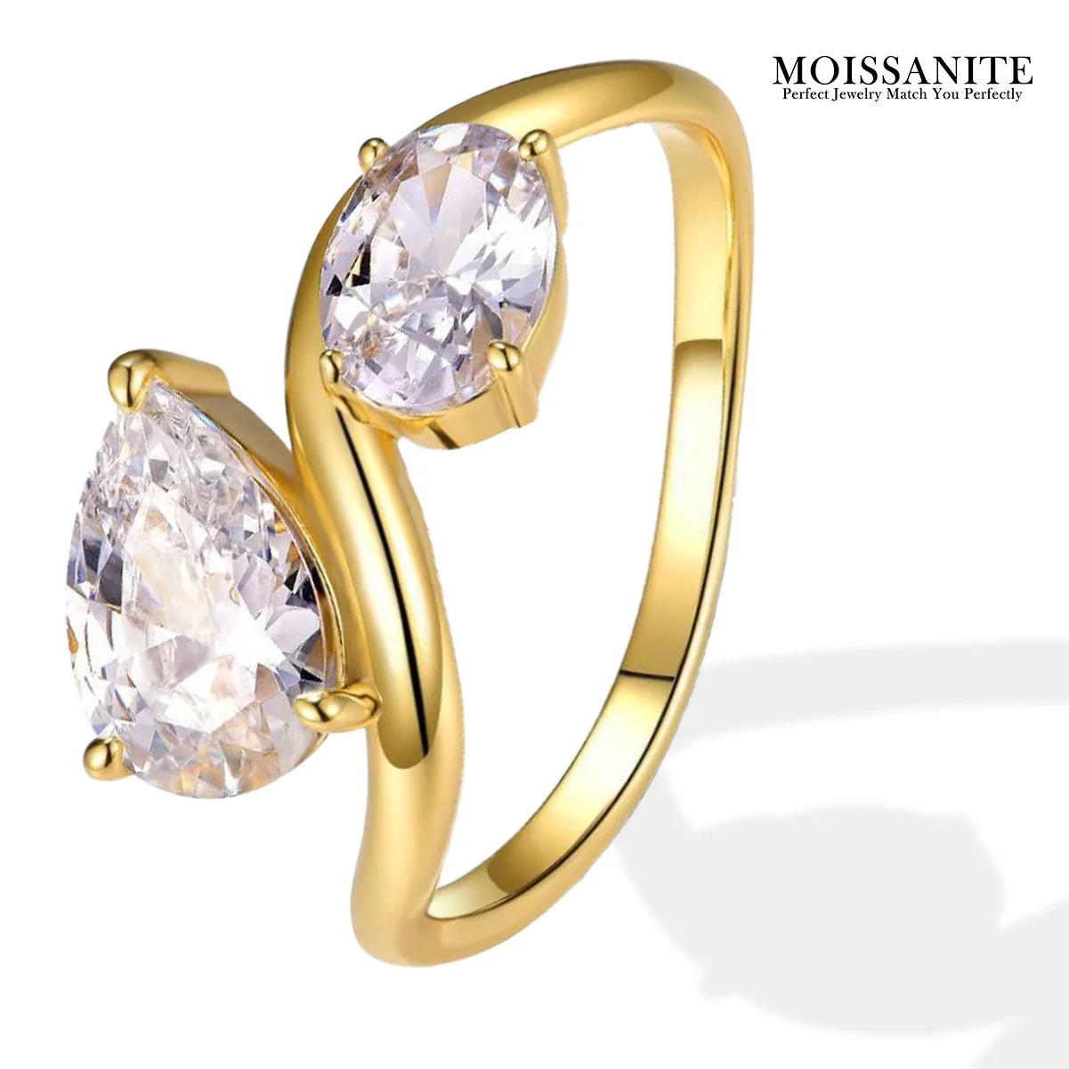 2.5 Carat Moissanite Ring 925 Sterling Silver 18K Gold Plated Open Band Pear Oval Cut Double Stone Modern Jewelry for Women
2.5 Carat Moissanite Ring 925 Sterling Silver 18K Gold Plated Open Band Pear Oval Cut Double Stone Modern Jewelry for Women
