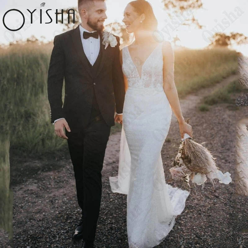 Oyisha Boho V-Neck Mermaid Wedding Dresses For Women Lace Appliques Tulle Bride Party Spaghetti Straps Backless Vestido De Novia
Oyisha Boho V-Neck Mermaid Wedding Dresses For Women Lace Appliques Tulle Bride Party Spaghetti Straps Backless Vestido De Novia