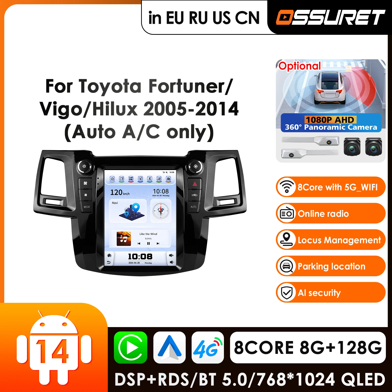OSSURET 9.7 inch screen Carplay Android Auto Car Radio for Fortuner 2005 - 2014 Auto Hilux Vigo Video Player Autoradio 360° Cam
OSSURET 9.7 inch screen Carplay Android Auto Car Radio for Fortuner 2005 - 2014 Auto Hilux Vigo Video Player Autoradio 360° Cam