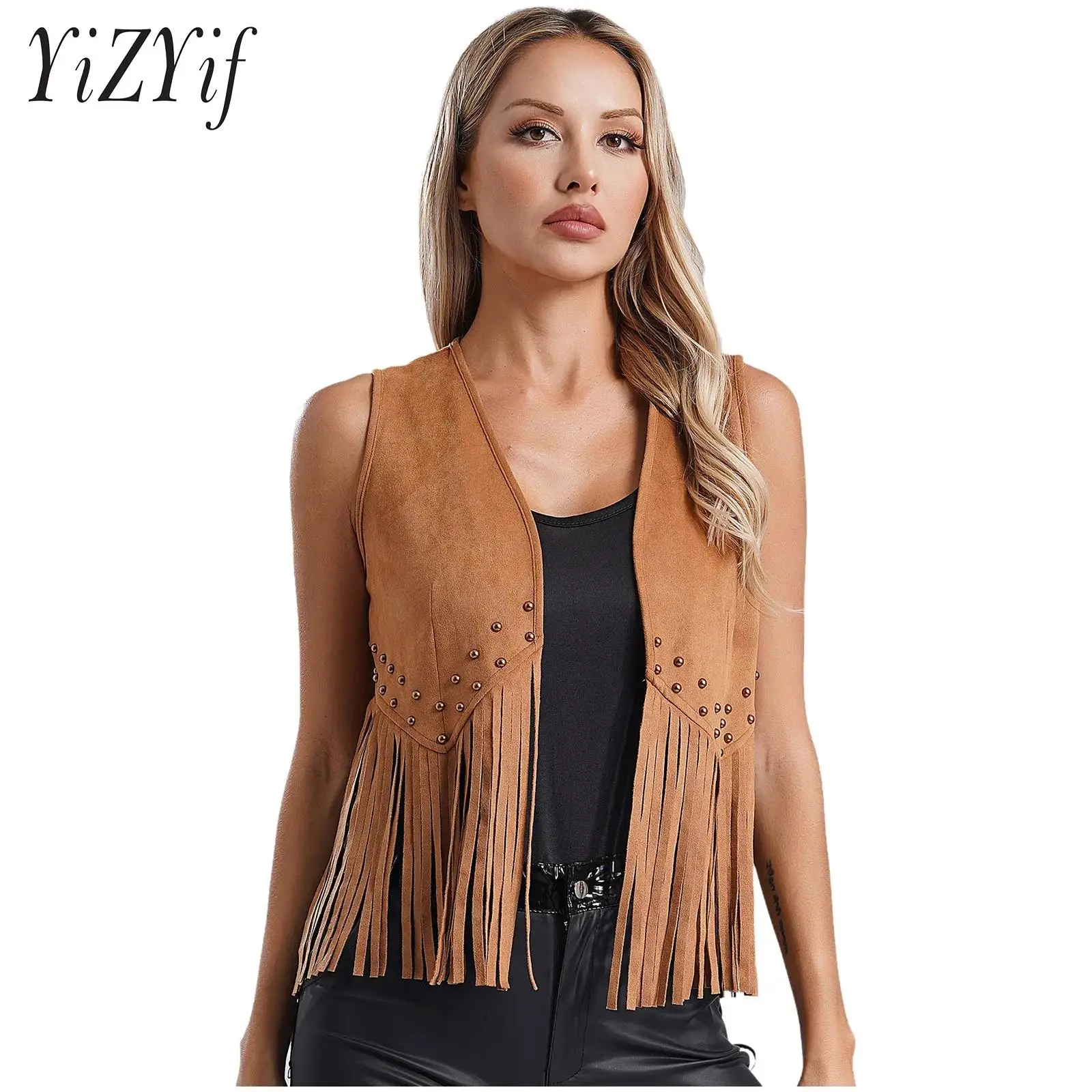 Womens 70s Disco Hip Hop Tassel Vest Cardigan Open Front Rivets Faux Suede Fringe Waistcoat Western Cowgirl Going Out Jackets
Womens 70s Disco Hip Hop Tassel Vest Cardigan Open Front Rivets Faux Suede Fringe Waistcoat Western Cowgirl Going Out Jackets