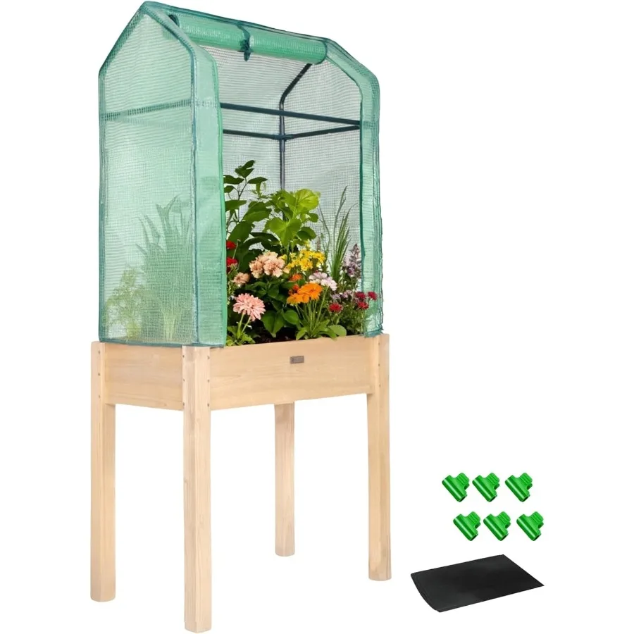 Raised Garden Bed with Greenhouse CoverElevated Wood Planter Box with Legs and Non-Woven Liner 34" L x18 W x 66" H Indoor Outdo
Raised Garden Bed with Greenhouse CoverElevated Wood Planter Box with Legs and Non-Woven Liner 34" L x18 W x 66" H Indoor Outdo