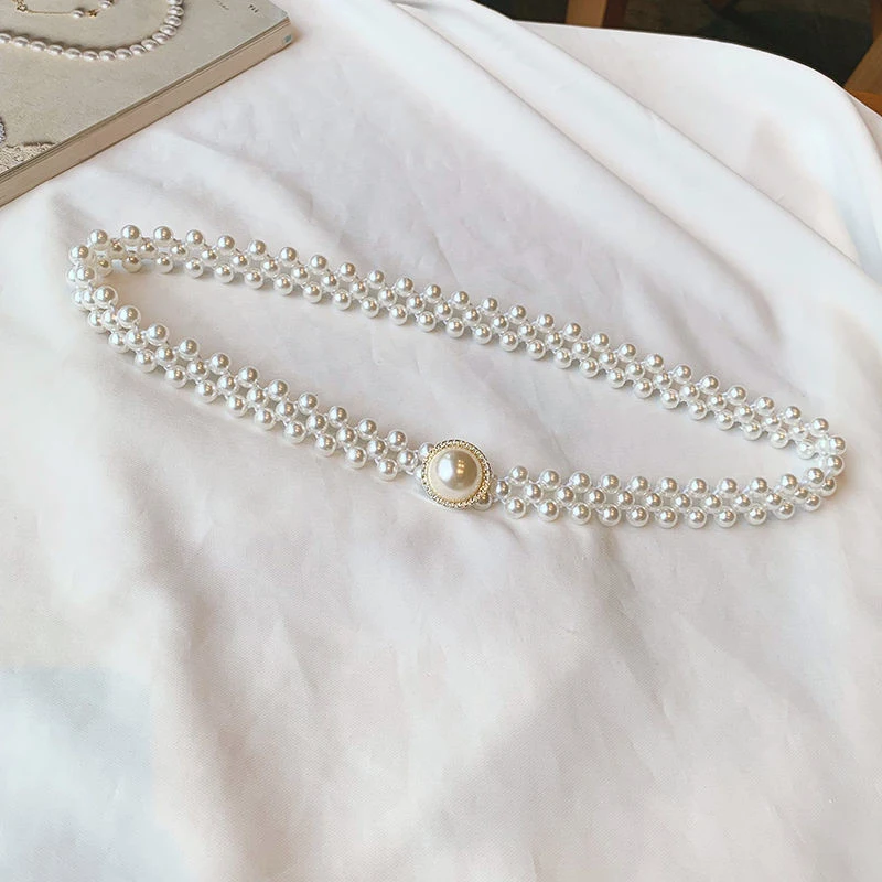 Large Pearl Waist Chain Women's Elastic Belt with Diamond Decoration All-match Skirt Fashion Casual Luxury Design Girdle Gothic
Large Pearl Waist Chain Women's Elastic Belt with Diamond Decoration All-match Skirt Fashion Casual Luxury Design Girdle Gothic