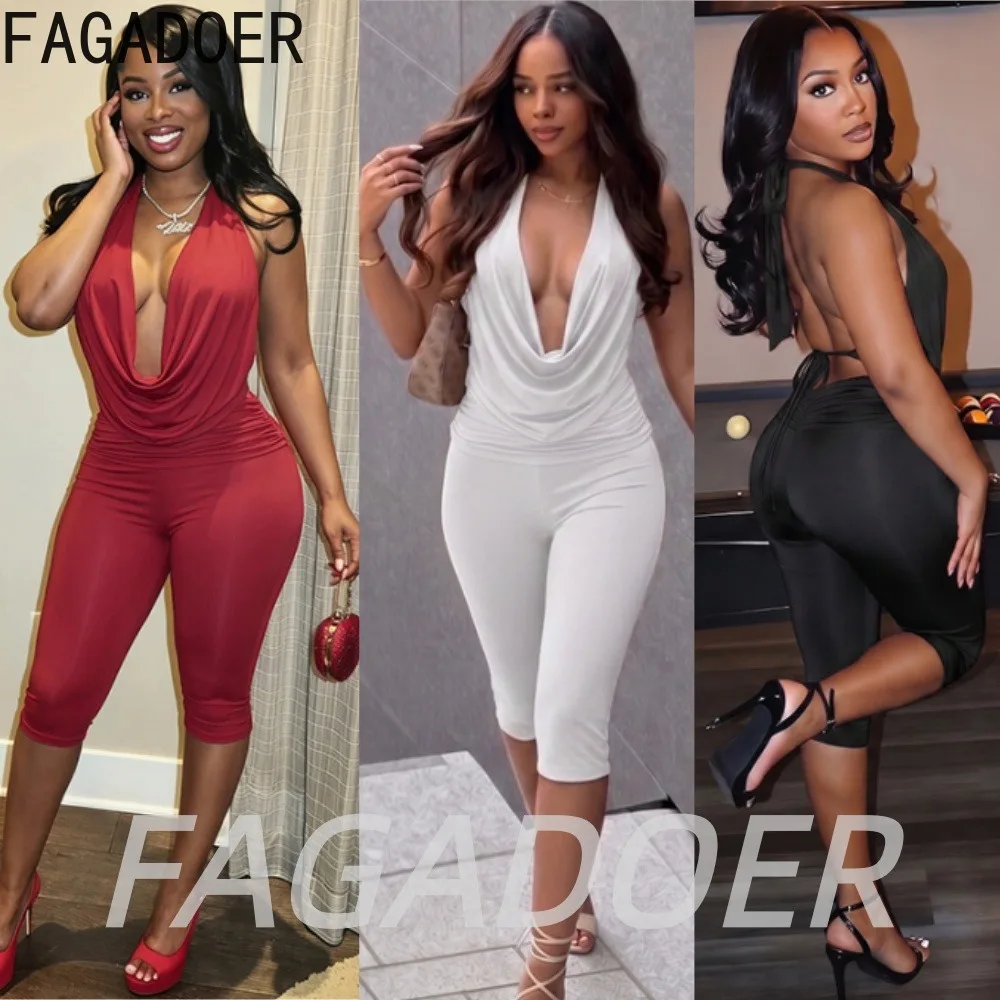 FAGADOER Sexy Ruched Bodycon Shorts 2 Piece Sets Hot Girl Stacked Deep V Lace-up Bandage Halter Top and Capri Pants Outfits New
FAGADOER Sexy Ruched Bodycon Shorts 2 Piece Sets Hot Girl Stacked Deep V Lace-up Bandage Halter Top and Capri Pants Outfits New