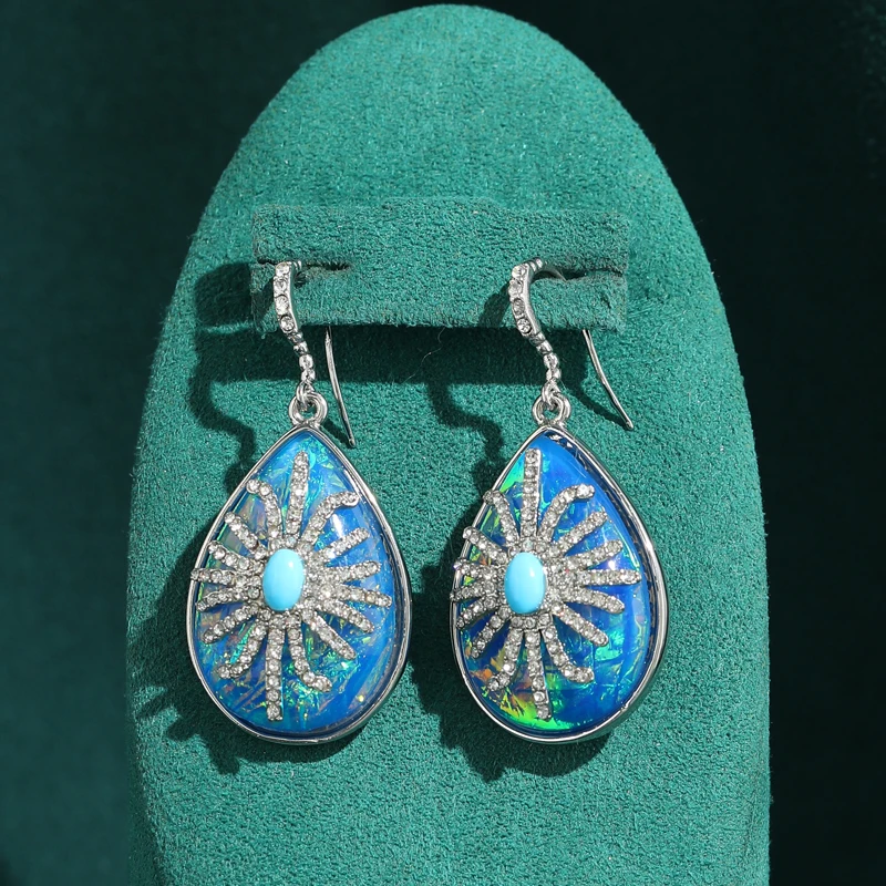 Vintage Bright Opal Blue Drop Earrings Silver Color Jewelry For Woman Luxury Designer Quality Evening Party Brands Accessories
Vintage Bright Opal Blue Drop Earrings Silver Color Jewelry For Woman Luxury Designer Quality Evening Party Brands Accessories