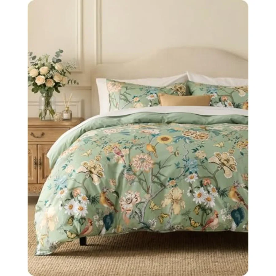 Floral Duvet Cover Queen Size - 100% Cotton Reversible Flowers and Birds Pattern Duvet Cover Set, 3 Pieces Soft and Breathable
Floral Duvet Cover Queen Size - 100% Cotton Reversible Flowers and Birds Pattern Duvet Cover Set, 3 Pieces Soft and Breathable