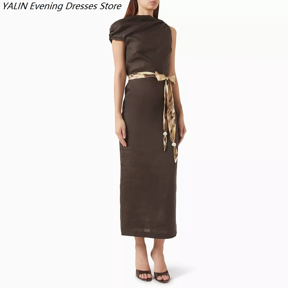 Women's Straight Evening Dresses Tea-length Boat Neck Sleeveless Prom Dresses Simple Fashion Bow Sashes Casual Customized Gowns
Women's Straight Evening Dresses Tea-length Boat Neck Sleeveless Prom Dresses Simple Fashion Bow Sashes Casual Customized Gowns