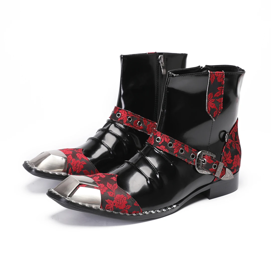 Cowboy boots, men's silver black red punk leather ankle boots, men's zippered motorcycles, party boots
Cowboy boots, men's silver black red punk leather ankle boots, men's zippered motorcycles, party boots