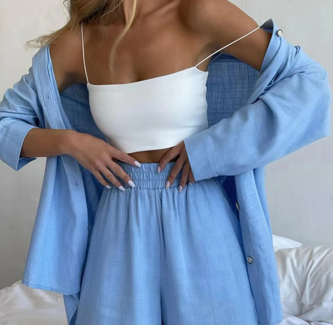 Summer Two Piece Set Women Shorts Suit Green Lapel Long Sleeve Shirts Sets Female Elegant Casual High Waist Pants Lady Outfits
Summer Two Piece Set Women Shorts Suit Green Lapel Long Sleeve Shirts Sets Female Elegant Casual High Waist Pants Lady Outfits