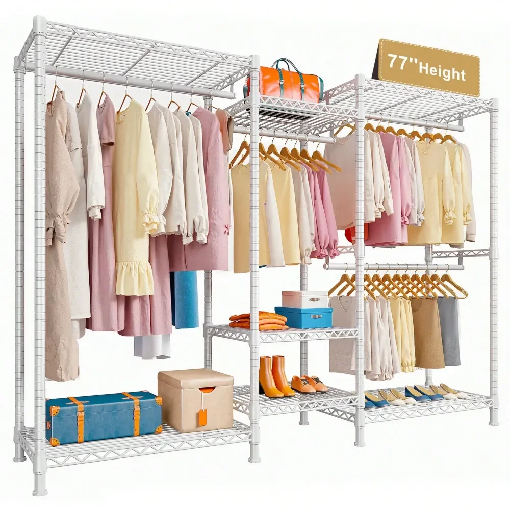 Clothes Rack, Heavy Duty Clothing Rack For Hanging Clothes, 77 H Portable Closet Rack, Metal Wire Garment Rack, Adjustable Wardr
Clothes Rack, Heavy Duty Clothing Rack For Hanging Clothes, 77 H Portable Closet Rack, Metal Wire Garment Rack, Adjustable Wardr