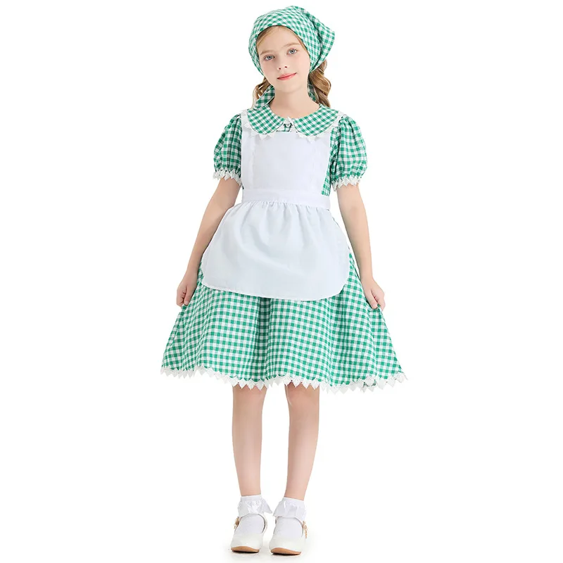 Y1 Children's Carnival Maid Waiter Costume Girls Pastoral Green Plaid Farm Dress Girl Cosplay Carnival Party Fancy Dress Costume
Y1 Children's Carnival Maid Waiter Costume Girls Pastoral Green Plaid Farm Dress Girl Cosplay Carnival Party Fancy Dress Costume