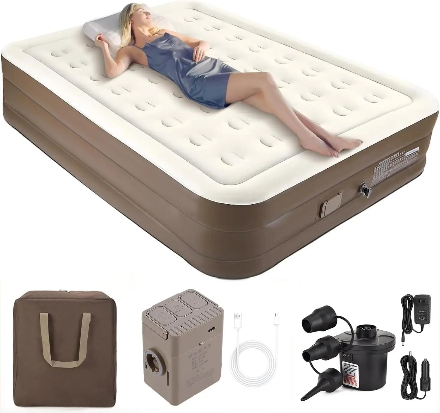 Queen Air Mattress with Built-in Battery Pump, Strong Support for Camping & Guests, Compact Inflatable Bed (Brown)
Queen Air Mattress with Built-in Battery Pump, Strong Support for Camping & Guests, Compact Inflatable Bed (Brown)