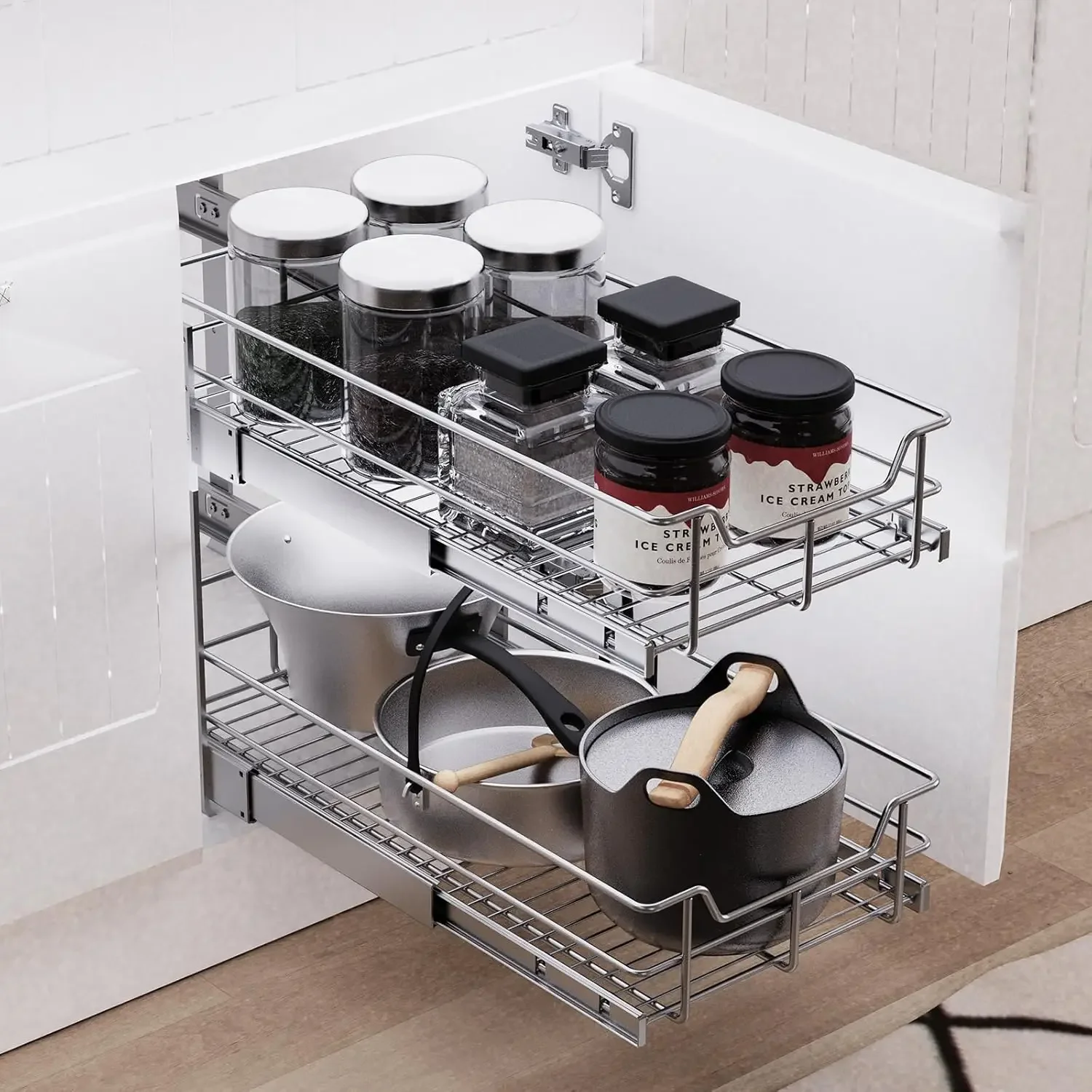 2 Tier Pull Out Cabinet Organizer 20" W X 22" D, Slide Out Drawers For Kitchen Cabinets, Cabinets Capacity Heavy Duty Caddy
2 Tier Pull Out Cabinet Organizer 20" W X 22" D, Slide Out Drawers For Kitchen Cabinets, Cabinets Capacity Heavy Duty Caddy