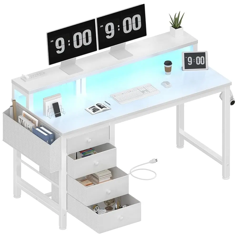 White Desk With 4 Drawers - 47 H Gaming Desk With Monitor Stand, Reversible Computer Gaming Desk With Led Lights Power Outlets
White Desk With 4 Drawers - 47 H Gaming Desk With Monitor Stand, Reversible Computer Gaming Desk With Led Lights Power Outlets
