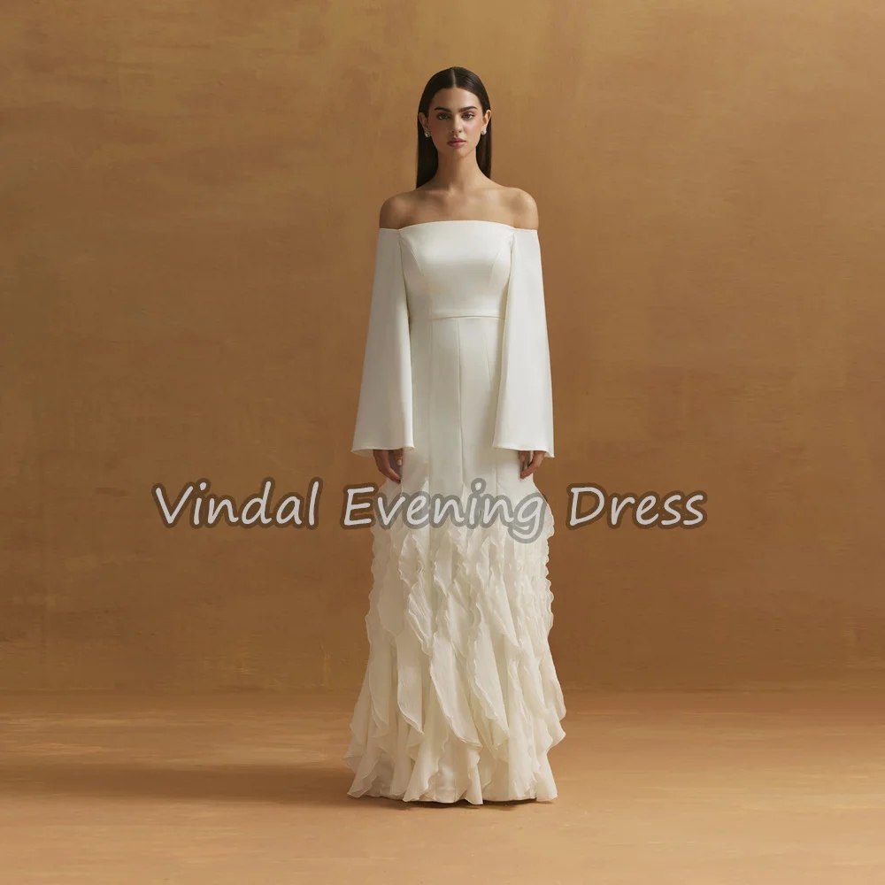Vindal Crepe A-line Off-the-shoulder Neckline Ruffle Long Sleeves Elegant Evening Dresses For Women 2025 With Floor Length
Vindal Crepe A-line Off-the-shoulder Neckline Ruffle Long Sleeves Elegant Evening Dresses For Women 2025 With Floor Length