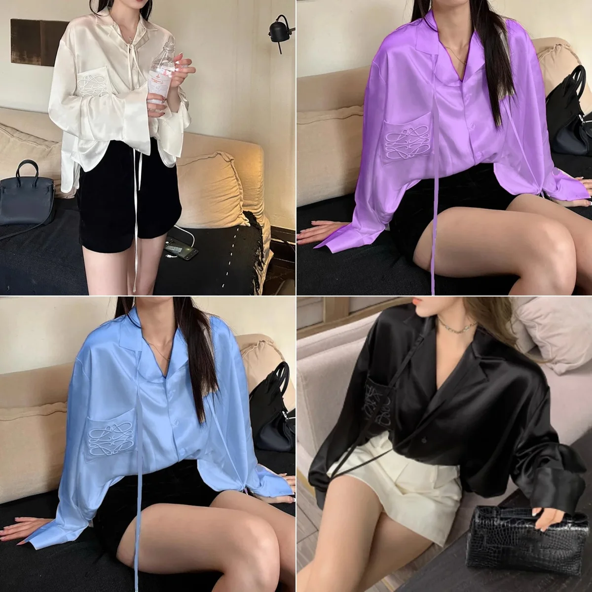 Jinqian satin imitation acetic acid streamer embroidered shirt loose and thin lazy Fit Slimming Lazy Feeling long-sleeved top
Jinqian satin imitation acetic acid streamer embroidered shirt loose and thin lazy Fit Slimming Lazy Feeling long-sleeved top