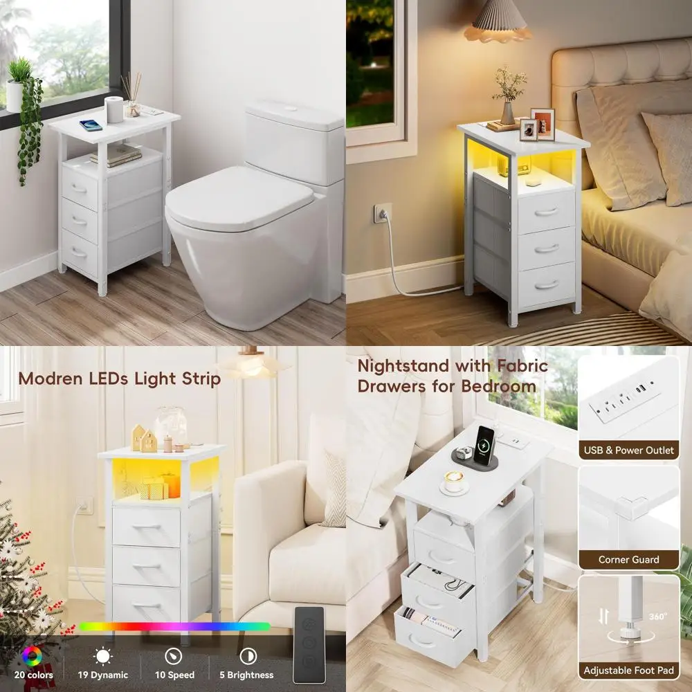 Двухцветная прикроватная тумбочка с зарядным портом и светодиодной подсветкой, компактный приставной столик, прикроватная тумбочка с LED-подсветкой и тканевыми ящиками для хранения
Двухцветная прикроватная тумбочка с зарядным портом и светодиодной подсветкой, компактный приставной столик, прикроватная тумбочка с LED-подсветкой и тканевыми ящиками для хранения